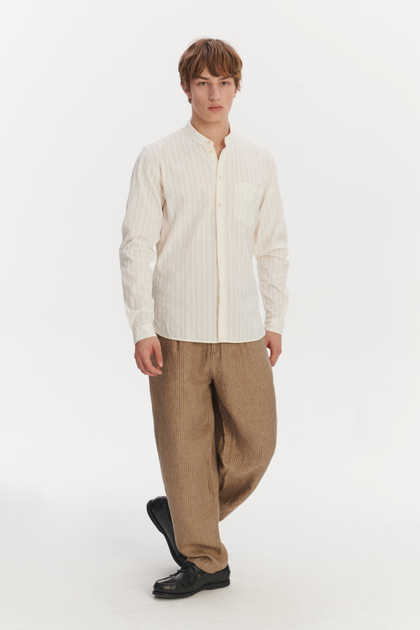 Delikatessen Zen Shirt In An Off-White Structural Tonal Striped Italian Cotton
