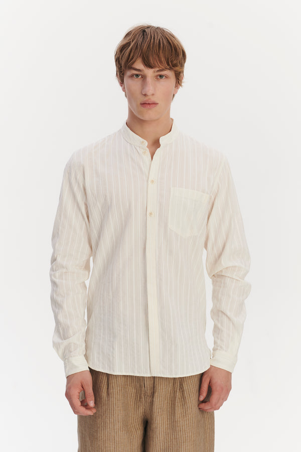 Delikatessen Zen Shirt In An Off-White Structural Tonal Striped Italian Cotton