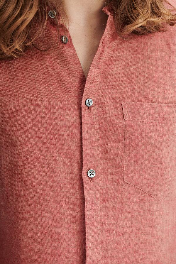 Delikatessen Zen Shirt In The Finest Ironstone Red Herringbone Italian Linen