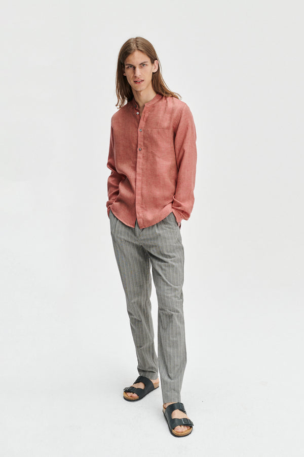 Delikatessen Zen Shirt In The Finest Ironstone Red Herringbone Italian Linen