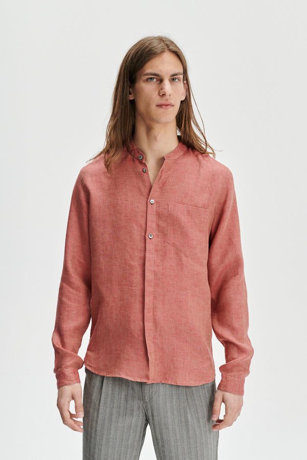 Delikatessen Zen Shirt In The Finest Ironstone Red Herringbone Italian Linen
