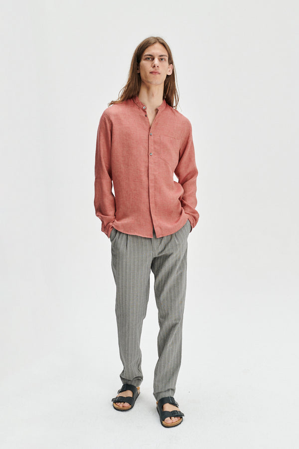 delikatessen Zen Shirt in the Finest Ironstone Red Herringbone Italian Linen