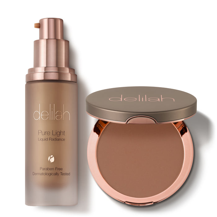 Delilah Bronze And Glow Collection Bronzer & Pure Light Liquid Illuminator Halo & Medium Dark