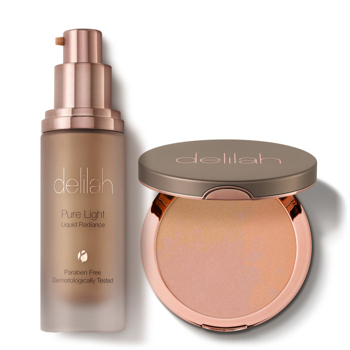 Delilah Lit From Within Collection Pure Light Illuminating Powder & Pure Light Liquid Radiance Halo & Lustre