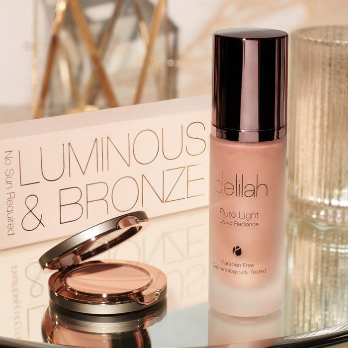 Delilah Luminous Bronze Collection Lunar Pure Light Liquid Illuminator & Mini Sunset Bronzer Light/Medium Default Variant
