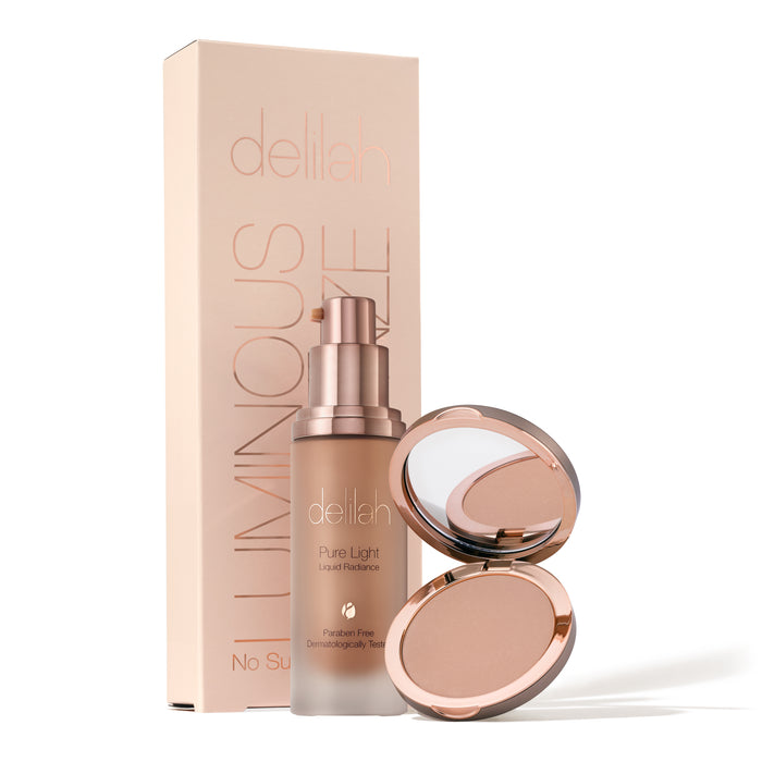 delilah Luminous Bronze Collection Lunar Pure Light Liquid Illuminator & Mini Sunset Bronzer Light/Medium Default variant delilah Luminous Bronze Collection Lunar Pure Light Liquid Illuminator & Mini Sunset Bronzer Light/Medium Default variant