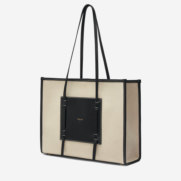 Demellier The Capri | Salt & Pepper Canvas Black Smooth