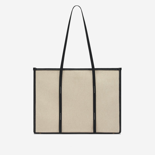 Demellier The Capri | Salt & Pepper Canvas Black Smooth