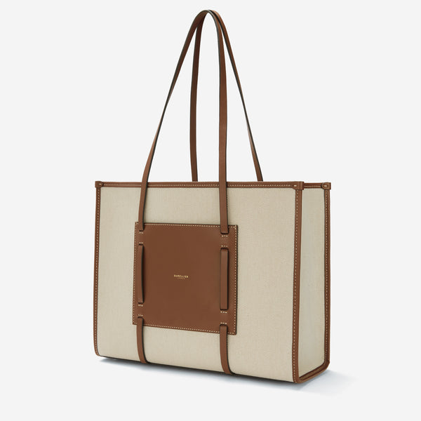 Demellier The Capri | Salt & Pepper Canvas Tan Smooth | DeMellier