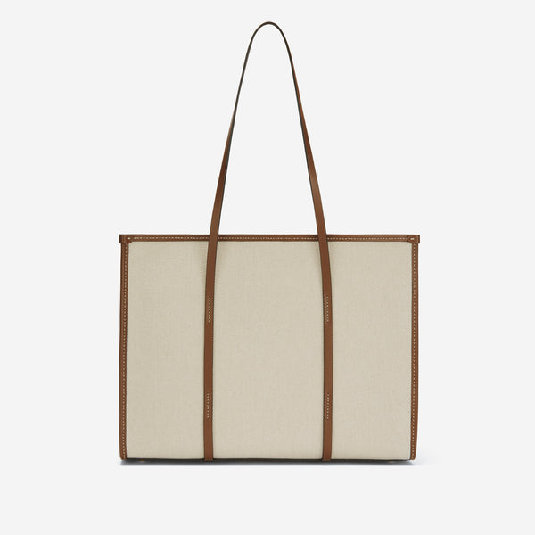 Demellier The Capri | Salt & Pepper Canvas Tan Smooth | DeMellier
