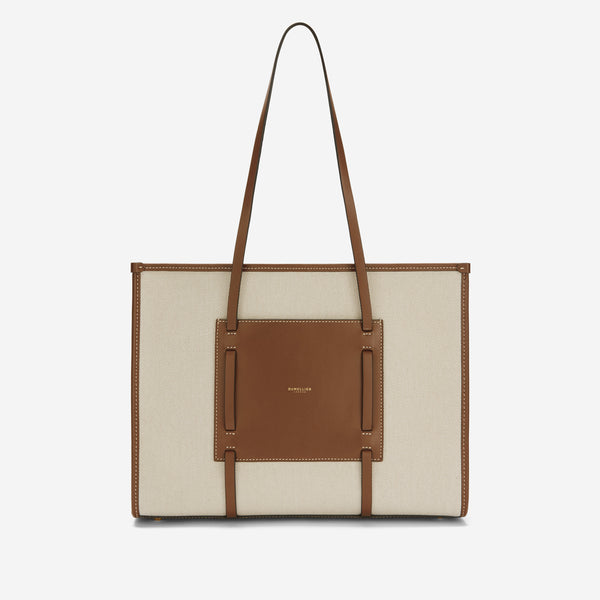 demellier The Capri | Salt & Pepper Canvas Tan Smooth | DeMellier