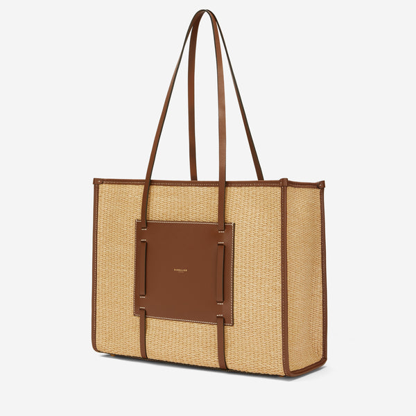 Demellier The Capri | Warm Raffia Tan Smooth Ecru Stitching | DeMellier