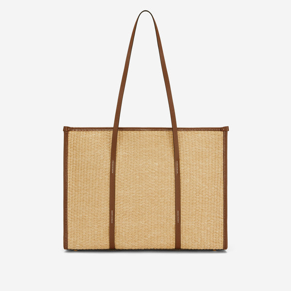 Demellier The Capri | Warm Raffia Tan Smooth Ecru Stitching | DeMellier