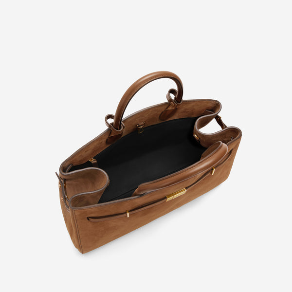 Demellier The Hudson | Deep Tan Suede & Tan Smooth | DeMellier