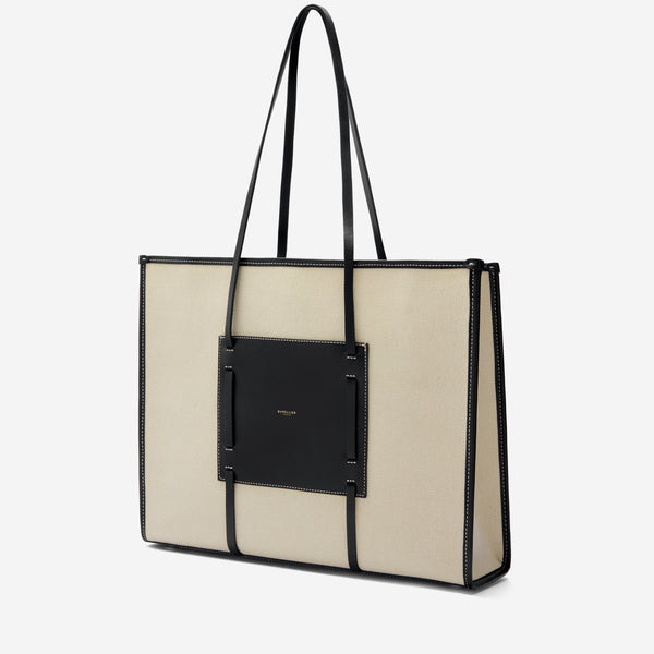 Demellier The Large Capri | Salt & Pepper Canvas Black Smooth