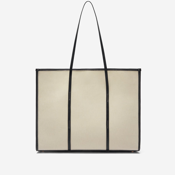 Demellier The Large Capri | Salt & Pepper Canvas Black Smooth