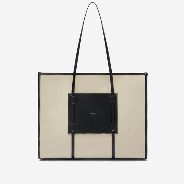 demellier The Large Capri | Salt & Pepper Canvas Black Smooth
