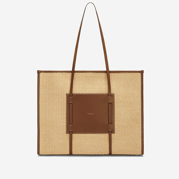 demellier The Large Capri | Warm Raffia Tan Smooth Ecru Stitching | DeMellier