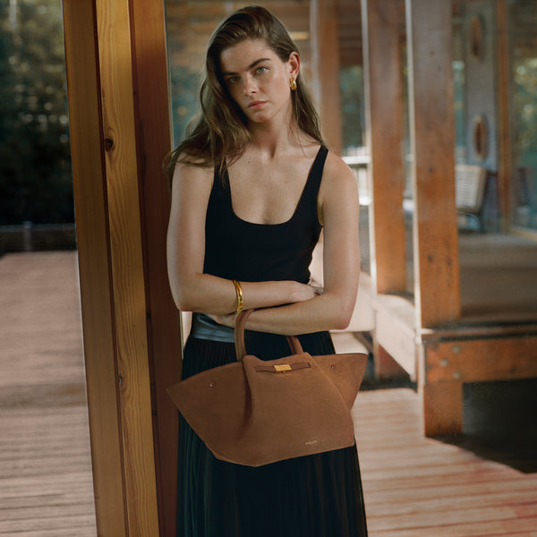 Demellier The Midi New York | Deep Tan Suede & Tan Smooth | DeMellier