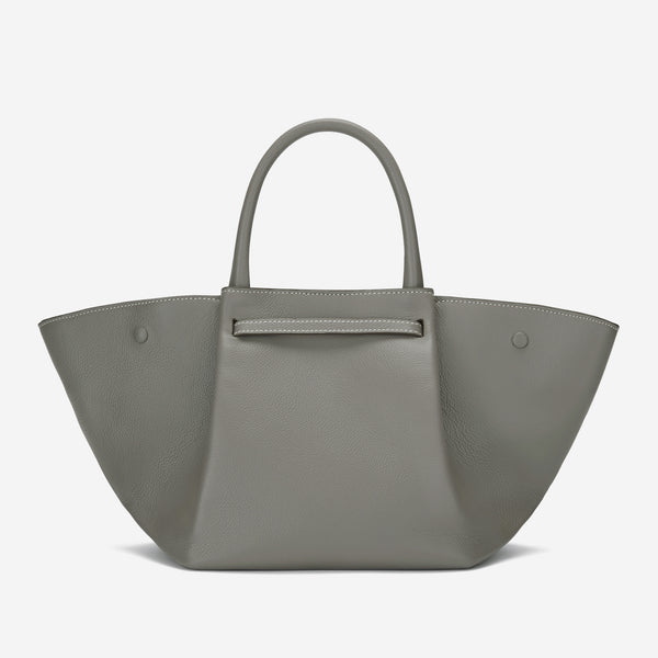 Demellier The Midi New York | Stone Grey Small Grain Ecru Stitching | DeMellier