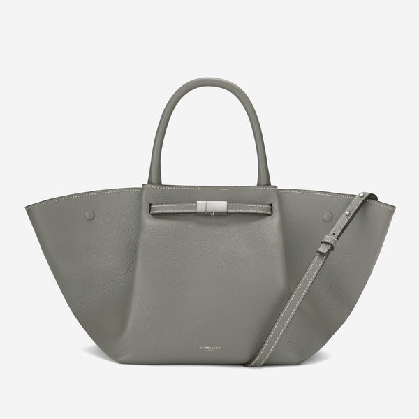 demellier The Midi New York | Stone Grey Small Grain Ecru Stitching | DeMellier