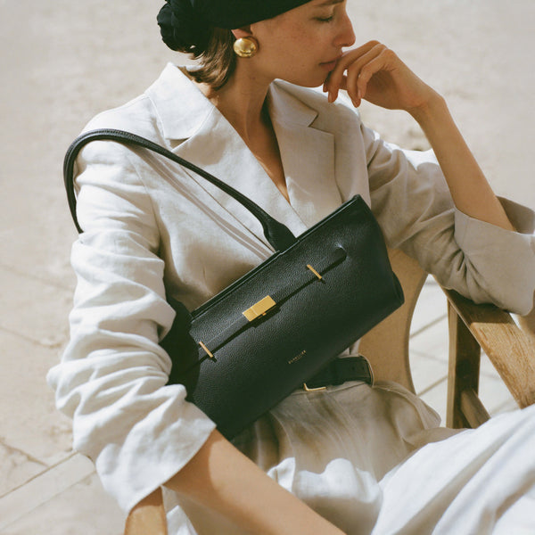 Demellier The New York Shoulder | Black Small Grain | DeMellier