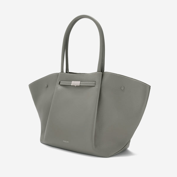 Demellier The New York | Stone Grey Small Grain Ecru Stitching | DeMellier