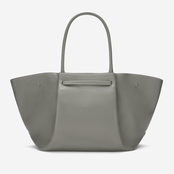 Demellier The New York | Stone Grey Small Grain Ecru Stitching | DeMellier