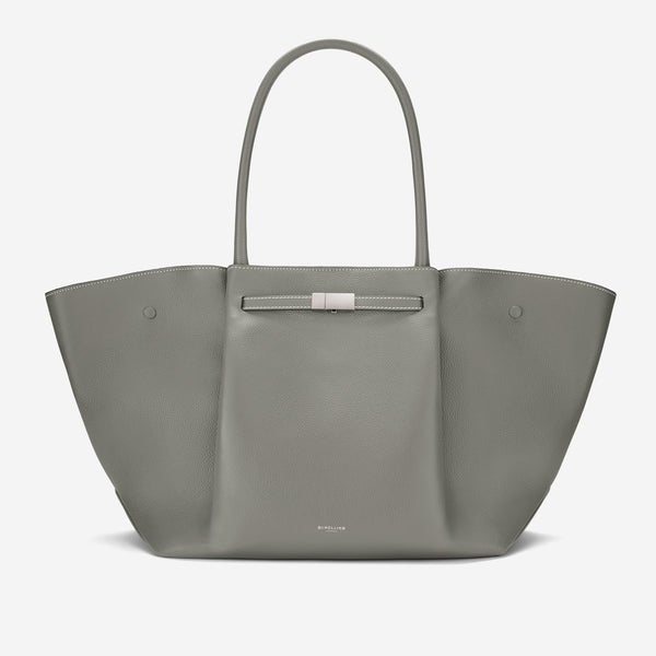 demellier The New York | Stone Grey Small Grain Ecru Stitching | DeMellier
