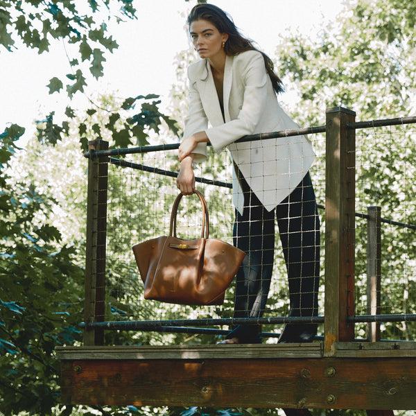 Demellier The New York | Tan Small Grain Ecru Stitching | DeMellier