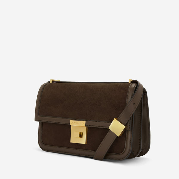 Demellier The Paris Crossbody | Mocha Suede & Mocha Smooth | DeMellier