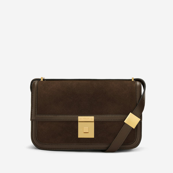 demellier The Paris Crossbody | Mocha Suede & Mocha Smooth | DeMellier