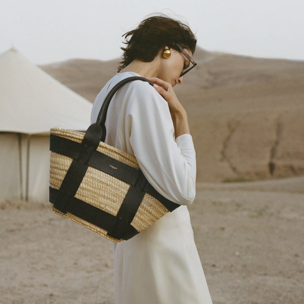 Demellier The Santorini | Natural Basket Black Smooth | DeMellier