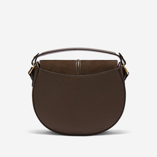 Demellier The Siena Saddle | Mocha Suede & Mocha Small Grain