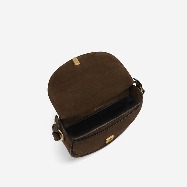 Demellier The Siena Saddle | Mocha Suede & Mocha Small Grain