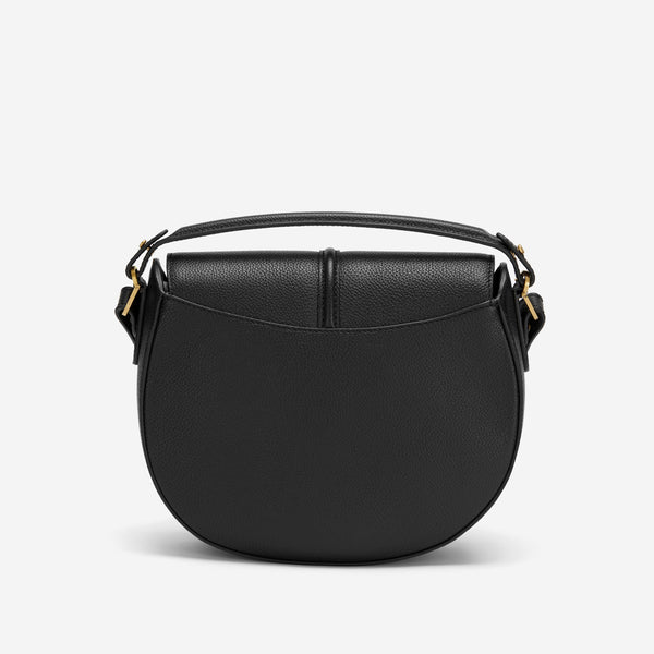Demellier The Siena Saddle | Salt & Pepper Canvas Black Small Grain | DeMellier