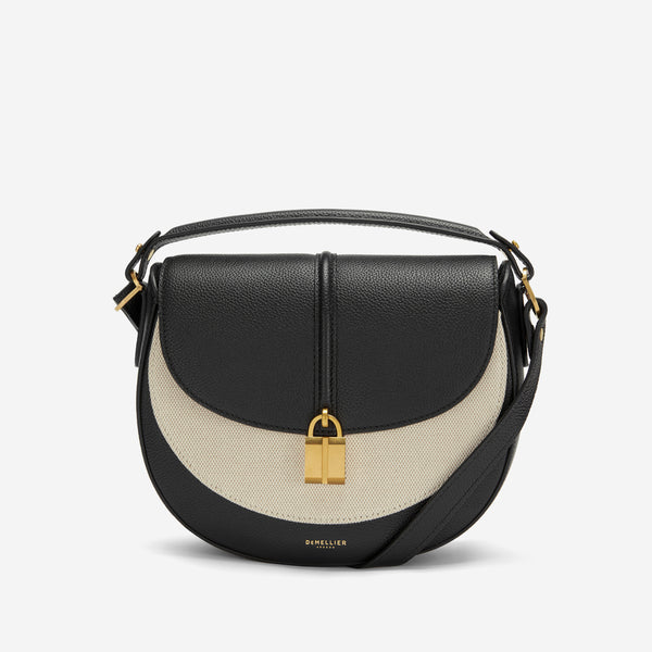 demellier The Siena Saddle | Salt & Pepper Canvas Black Small Grain | DeMellier