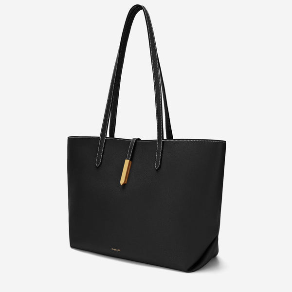 Demellier The Tokyo Tote | Black Small Grain Ecru Stitching | DeMellier