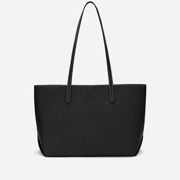 Demellier The Tokyo Tote | Black Small Grain Ecru Stitching | DeMellier