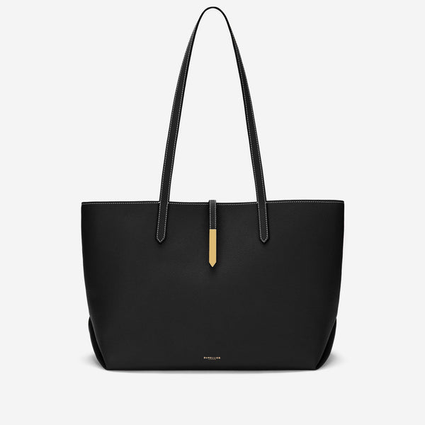 demellier The Tokyo Tote | Black Small Grain Ecru Stitching | DeMellier