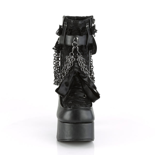 Demonia Charade-110 Black Vegan Leather-Lace Overlay