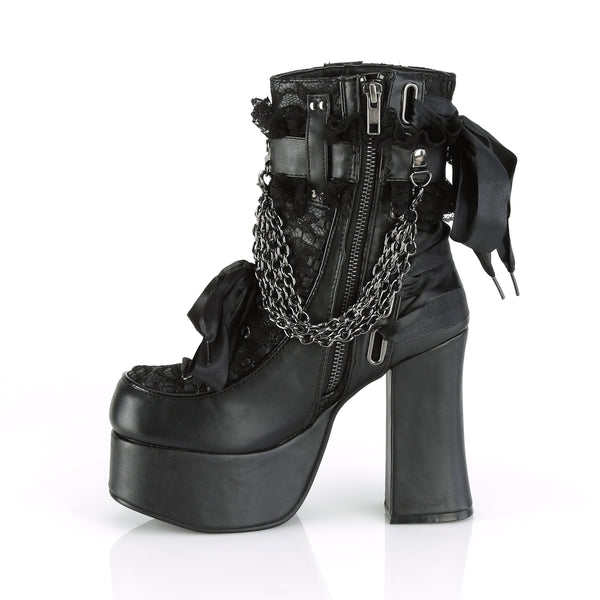 Demonia Charade-110 Black Vegan Leather-Lace Overlay