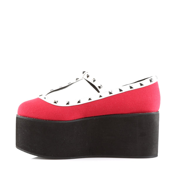 Demonia Click-07 Red Canvas-Black-White Vegan Leather