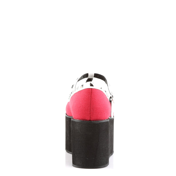 Demonia Click-07 Red Canvas-Black-White Vegan Leather