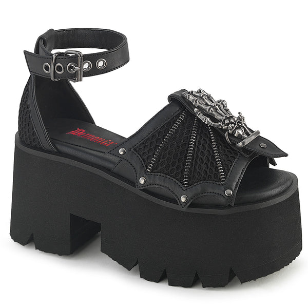 demonia Ashes-11 Black Vegan Leather-Mesh
