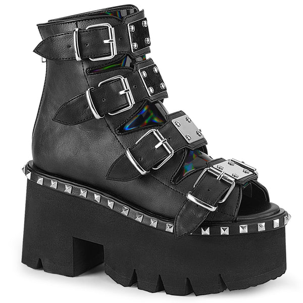 demonia Ashes-70 Black Vegan Leather & Hologram
