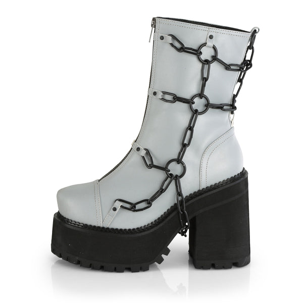 Demonia Assault-66 Gray Reflective Vegan Leather