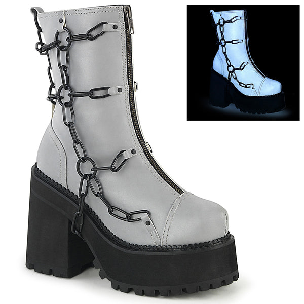 demonia Assault-66 Gray Reflective Vegan Leather