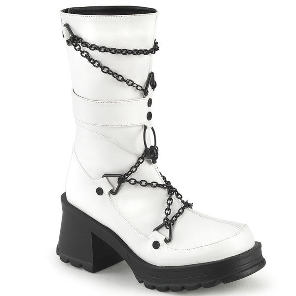 demonia Bratty-120 White Vegan Leather