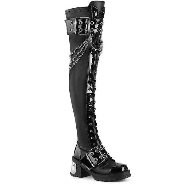 demonia Bratty-304 Black Stretch Vegan Leather